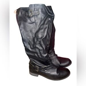 Black Knee-High Leather Boots Wide Calf